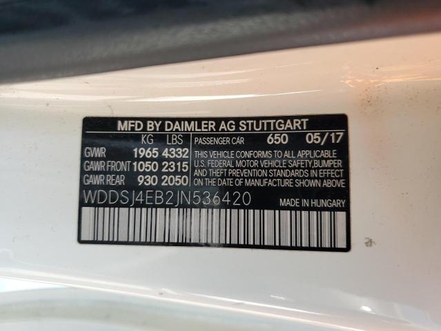 WDDSJ4EB2JN536420 - 2018 MERCEDES-BENZ CLA 250 Ақ фото 12