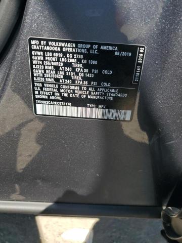 1V2UR2CA2KC572176 - 2019 VOLKSWAGEN ATLAS SE Szary zdjęcie 13
