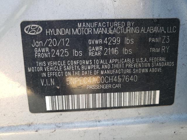 5NPEC4AC0CH457640 - 2012 HYUNDAI SONATA SE SILVER photo 12