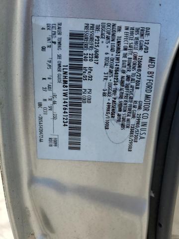 1LNHM81W14Y641234 - 2004 LINCOLN TOWN CAR EXECUTIVE ვერცხლისფერი ფოტო 12