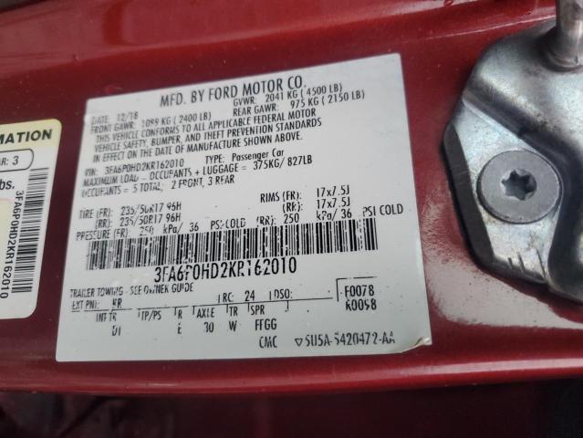 3FA6P0HD2KR162010 - 2019 FORD FUSION SE Красный фото 12