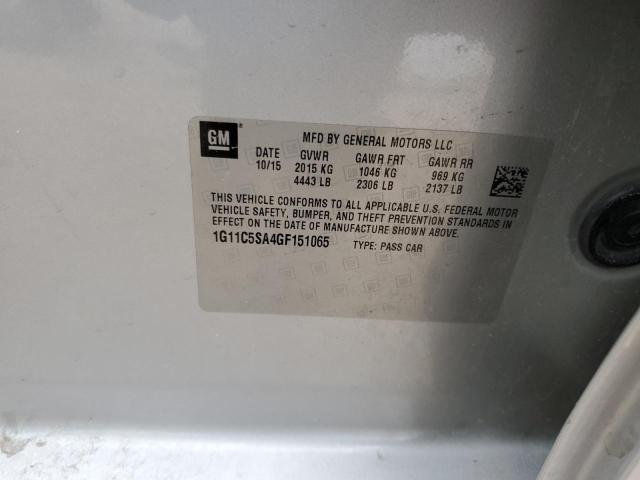 1G11C5SA4GF151065 - 2016 CHEVROLET MALIBU LIM LT 银色 照片 12