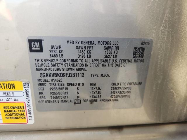 5GAKVBKD9FJ281113 - 2015 BUICK ENCLAVE BEIGE photo 14