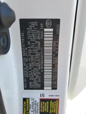 4T1B11HK4JU615111 - 2018 TOYOTA CAMRY L WHITE photo 12