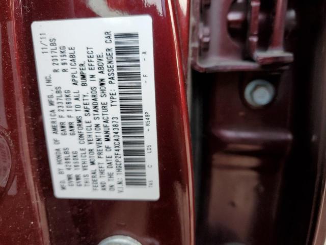 1HGCP2F4XCA043873 - 2012 HONDA ACCORD LXP MAROON photo 12