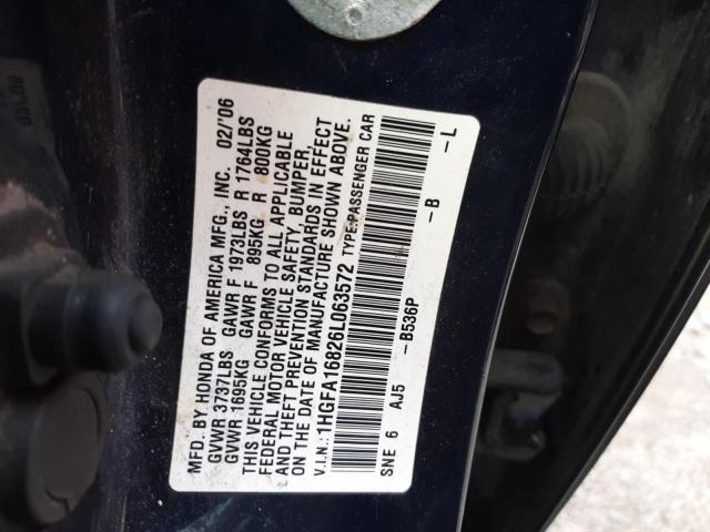 1HGFA16826L063572 - 2006 HONDA CIVIC EX BLUE photo 12