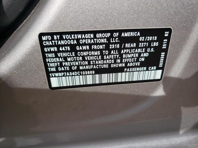 1VWBP7A34DC103669 - 2013 VOLKSWAGEN PASSAT SE فضي صورة 12