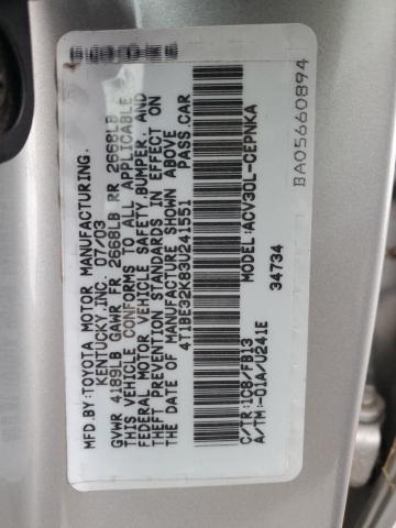 4T1BE32K83U241551 - 2003 TOYOTA CAMRY LE SILVER photo 12