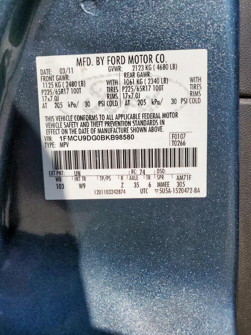 1FMCU9DG0BKB98580 - 2011 FORD ESCAPE XLT BLUE photo 13