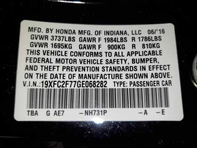 19XFC2F77GE068282 - 2016 HONDA CIVIC EX BLACK photo 12