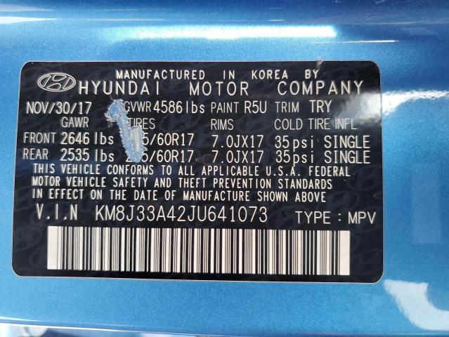 KM8J33A42JU641073 - 2018 HYUNDAI TUCSON SEL BLUE photo 12