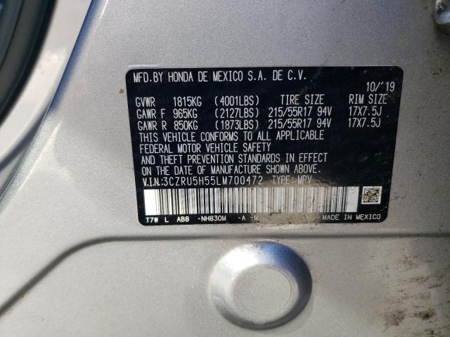 3CZRU5H55LM700472 - 2020 HONDA HR-V EX SILVER photo 13