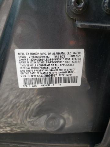 5FNYF48439B026087 - 2009 HONDA PILOT EX CHARCOAL photo 13