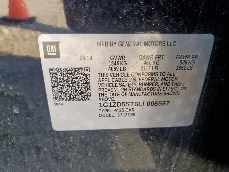 1G1ZD5ST6LF006587 - 2020 CHEVROLET MALIBU LT BLACK photo 12