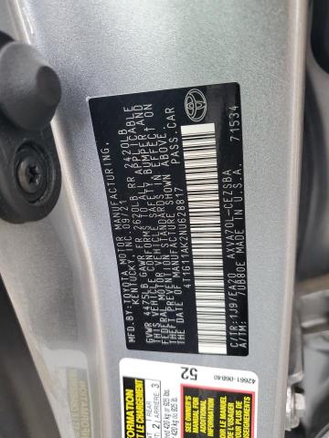 4T1G11AK2NU628817 - 2022 TOYOTA CAMRY SE SILVER photo 12