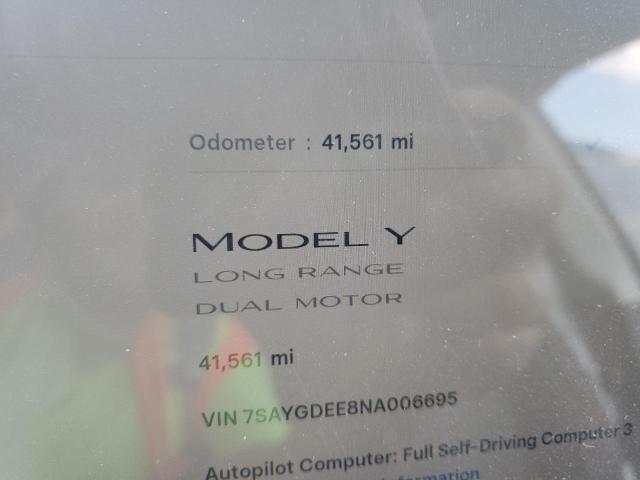 7SAYGDEE8NA006695 - 2022 TESLA MODEL Y BLACK photo 9