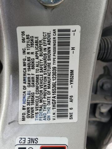 1HGFA16536L123039 - 2006 HONDA CIVIC LX Gümüş foto 12