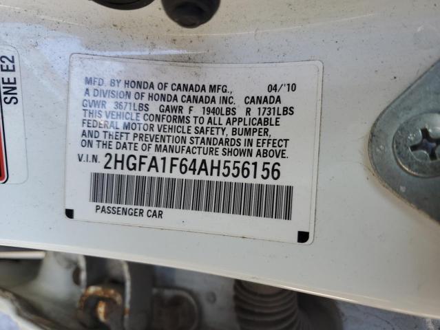2HGFA1F64AH556156 - 2010 HONDA CIVIC LX-S WHITE photo 12
