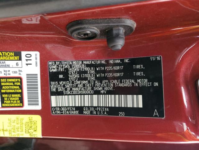 5TDKZ3DC0HS800830 - 2017 TOYOTA SIENNA LE MAROON photo 13