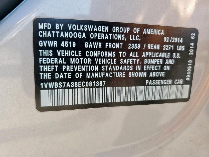 1VWBS7A38EC081367 - 2014 VOLKSWAGEN PASSAT SE ვერცხლისფერი ფოტო 13