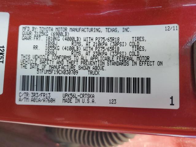 5TFUM5F19CX030709 - 2012 TOYOTA TUNDRA DOUBLE CAB SR5 RED photo 13