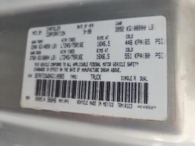 3B7KF23W8XG110965 - 1999 DODGE RAM 2500 ვერცხლისფერი ფოტო 12