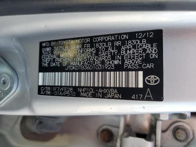 JTDKDTB36D1031923 - 2013 TOYOTA PRIUS C SILVER photo 12