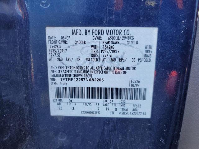 1FTRF12257NA82265 - 2007 FORD F150 BLUE photo 13