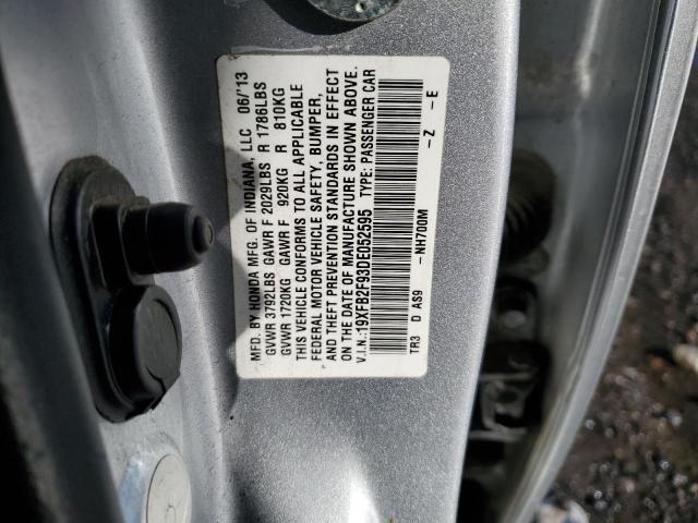 19XFB2F93DE052595 - 2013 HONDA CIVIC EXL ვერცხლისფერი ფოტო 13