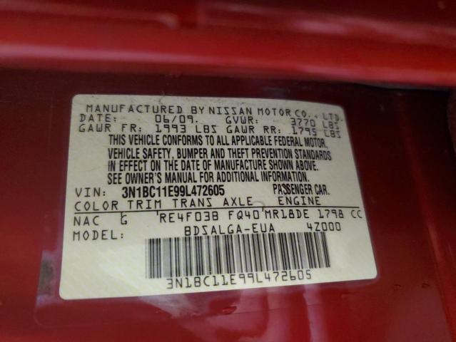 3N1BC11E99L472605 - 2009 NISSAN VERSA S RED photo 13