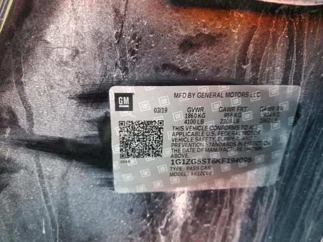 1G1ZG5ST6KF194095 - 2019 CHEVROLET MALIBU RS BLACK photo 12