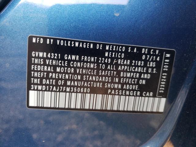 3VWD17AJ7FM350680 - 2015 VOLKSWAGEN JETTA SE BLUE photo 12