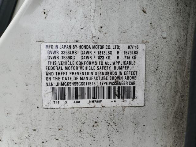 JHMGK5H55GS011515 - 2016 HONDA FIT LX WHITE photo 12