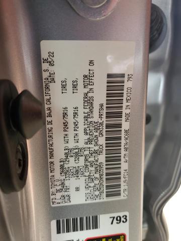 3TMBZ5DN3NM035959 - 2022 TOYOTA TACOMA DOUBLE CAB SILVER photo 12
