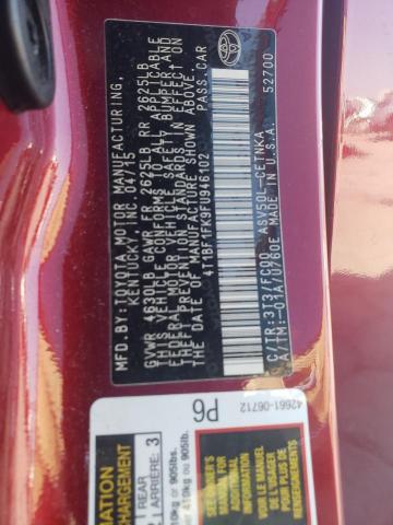4T1BF1FK9FU946102 - 2015 TOYOTA CAMRY LE BURGUNDY photo 12