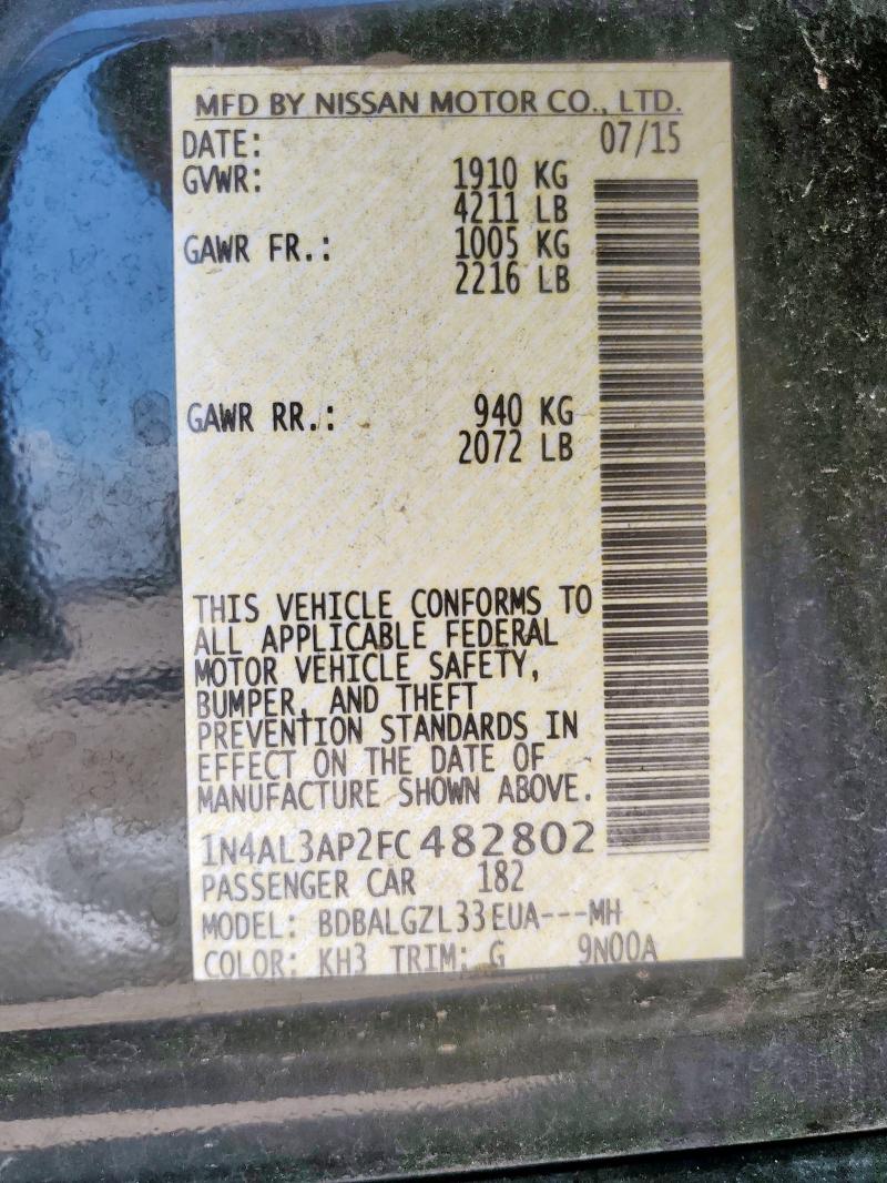 1N4AL3AP2FC482802 - 2015 NISSAN ALTIMA 2.5 BLACK photo 13