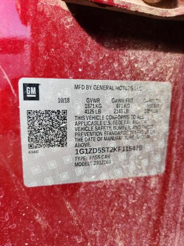 1G1ZD5ST2KF115479 - 2019 CHEVROLET MALIBU LT მუქწითელი ფოტო 12