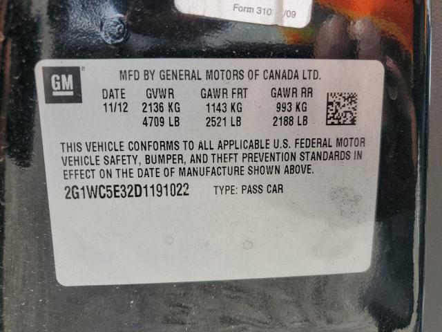 2G1WC5E32D1191022 - 2013 CHEVROLET IMPALA LTZ BLACK photo 12