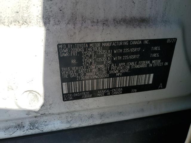 2T3G1RFVXMW206060 - 2021 TOYOTA RAV4 LE WHITE photo 13