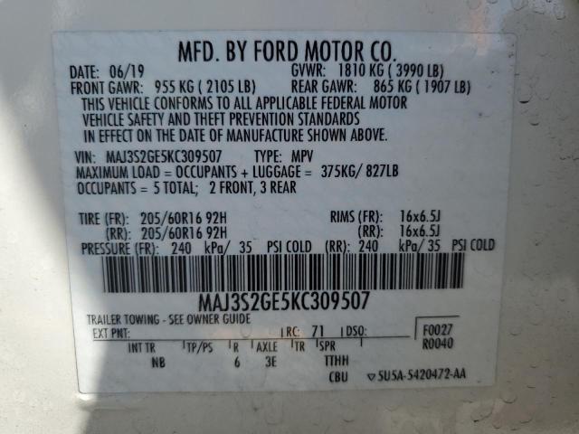 MAJ3S2GE5KC309507 - 2019 FORD ECOSPORT SE Weiß Foto 13