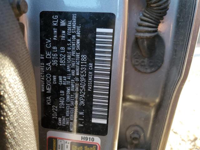 3KPA25AD3PE531188 - 2023 KIA RIO S SILVER photo 12