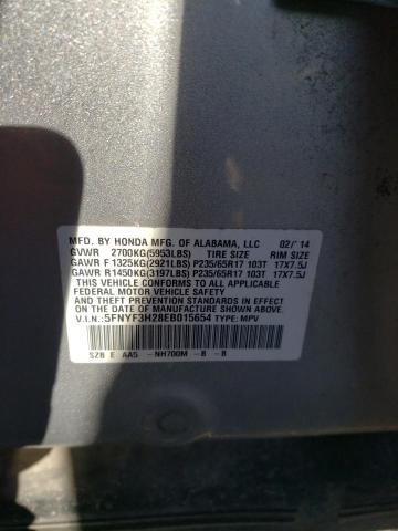 5FNYF3H28EB015654 - 2014 HONDA PILOT LX SILVER photo 13