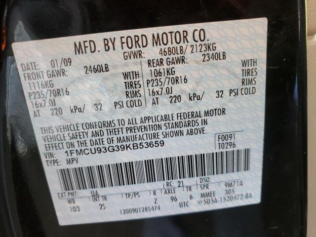 1FMCU93G39KB53659 - 2009 FORD ESCAPE XLT BLACK photo 13