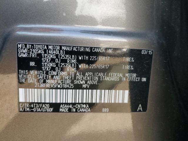 2T3RFREV5FW318425 - 2015 TOYOTA RAV4 XLE BROWN photo 12