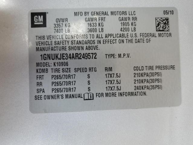 1GNUKJE34AR249572 - 2010 CHEVROLET SUBURBAN K1500 LT SILVER photo 13