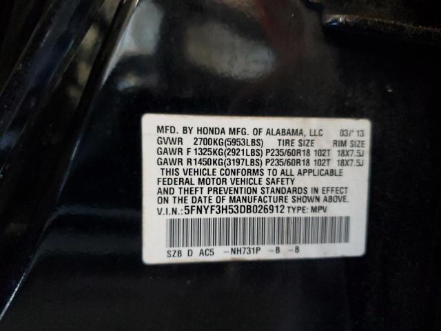 5FNYF3H53DB026912 - 2013 HONDA PILOT EXL BLACK photo 14