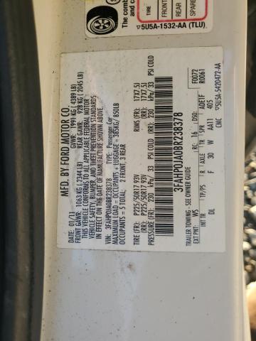 3FAHP0JA0BR238378 - 2011 FORD FUSION SEL WHITE photo 12