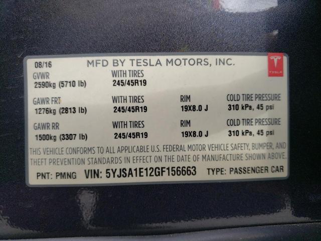 5YJSA1E12GF156663 - 2016 TESLA MODEL S Gri fotoğraf 12