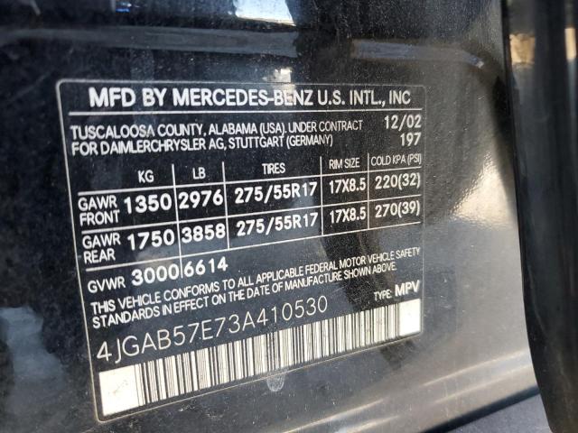 4JGAB57E73A410530 - 2003 MERCEDES-BENZ ML 350 BLACK photo 13