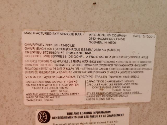 4YDF31324CA740425 - 2012 KEYSTONE MONTANA TWO TONE photo 10
